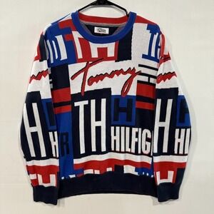 Tommy Hilfiger Denim Sweater Men's M Multicolor Logo Graphic Crewneck VTG